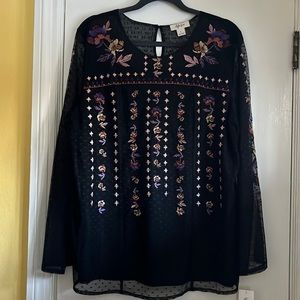 Style and Co black embroidered blouse